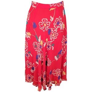 Vintage Silk Midi Skirt 90s Anne Crimmins Red Floral Abstract‎ Size 8 ASIS Stain